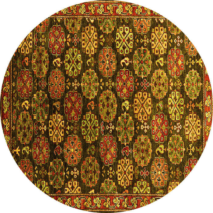 Round Machine Washable Oriental Yellow Industrial Rug, wshurb2295yw