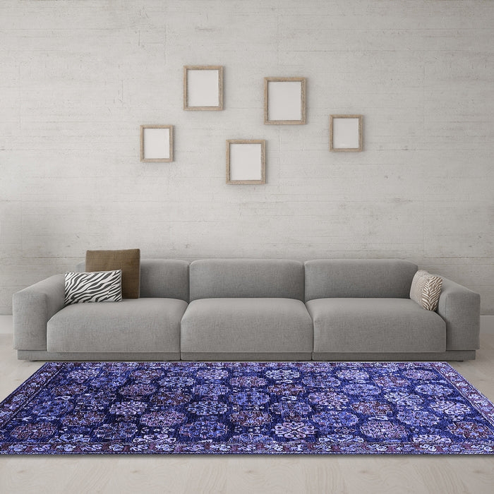 Machine Washable Oriental Blue Industrial Rug in a Living Room, wshurb2295blu
