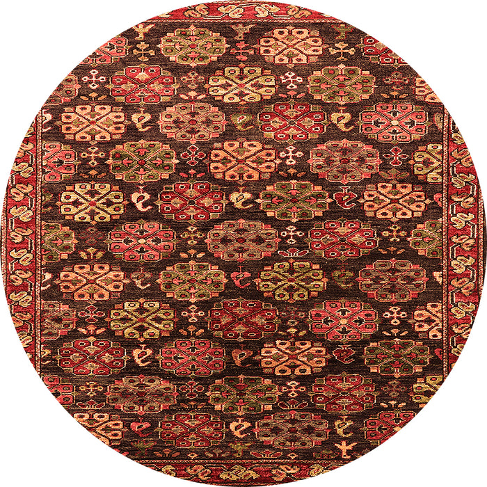Round Machine Washable Oriental Orange Industrial Area Rugs, wshurb2295org