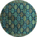 Round Oriental Turquoise Industrial Rug, urb2295turq