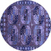 Round Machine Washable Oriental Blue Industrial Rug, wshurb2296blu