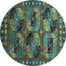 Round Machine Washable Oriental Turquoise Industrial Area Rugs, wshurb2296turq