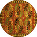 Round Machine Washable Oriental Yellow Industrial Rug, wshurb2296yw