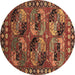 Round Machine Washable Oriental Brown Industrial Rug, wshurb2296brn