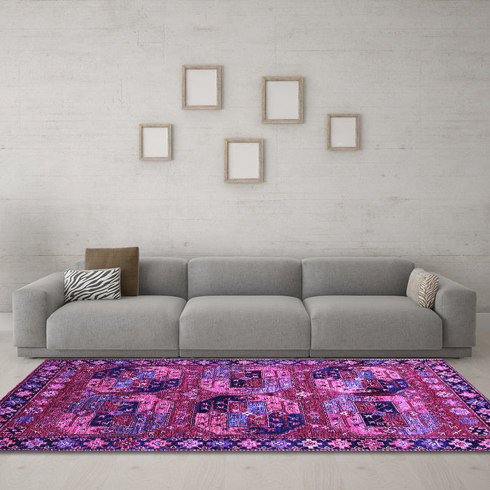 Machine Washable Oriental Purple Industrial Area Rugs in a Living Room, wshurb2296pur