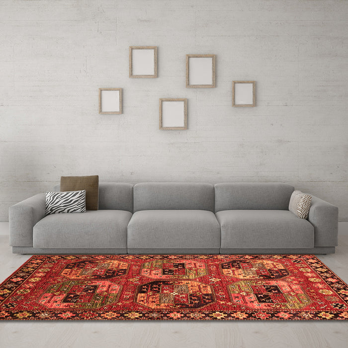 Machine Washable Oriental Orange Industrial Area Rugs in a Living Room, wshurb2296org