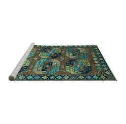 Sideview of Machine Washable Oriental Turquoise Industrial Area Rugs, wshurb2296turq