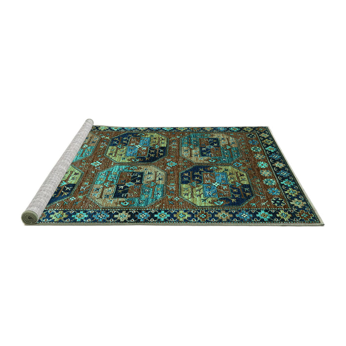 Sideview of Machine Washable Oriental Turquoise Industrial Area Rugs, wshurb2296turq