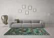 Machine Washable Oriental Turquoise Industrial Area Rugs in a Living Room,, wshurb2296turq