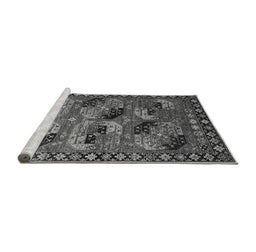 Sideview of Machine Washable Oriental Gray Industrial Rug, wshurb2296gry