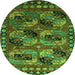 Round Machine Washable Oriental Green Industrial Area Rugs, wshurb2296grn