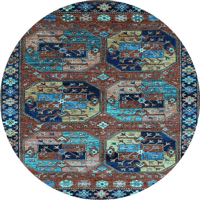 Round Machine Washable Oriental Light Blue Industrial Rug, wshurb2296lblu