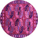 Round Machine Washable Oriental Pink Industrial Rug, wshurb2296pnk