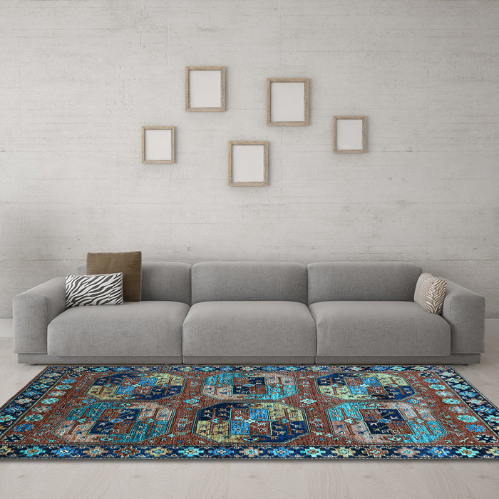 Machine Washable Oriental Light Blue Industrial Rug in a Living Room, wshurb2296lblu