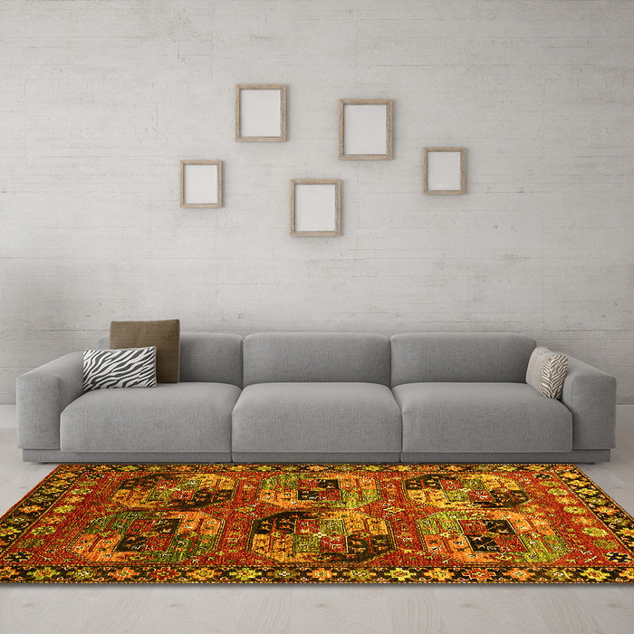 Machine Washable Oriental Yellow Industrial Rug in a Living Room, wshurb2296yw