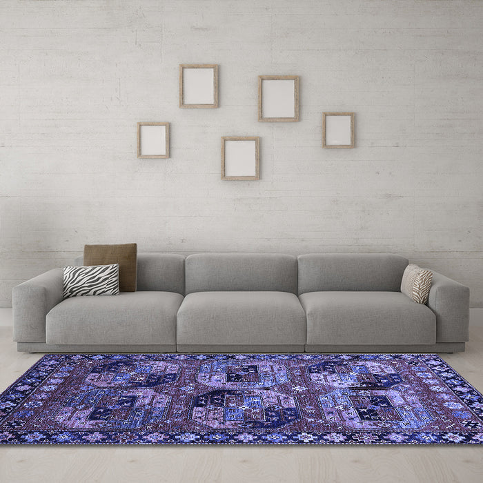 Machine Washable Oriental Blue Industrial Rug in a Living Room, wshurb2296blu