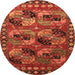 Round Machine Washable Oriental Orange Industrial Area Rugs, wshurb2296org