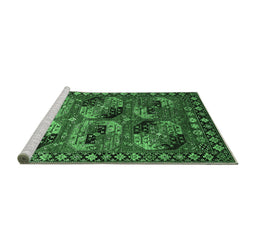 Sideview of Machine Washable Oriental Emerald Green Industrial Area Rugs, wshurb2296emgrn