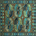 Square Machine Washable Oriental Turquoise Industrial Area Rugs, wshurb2296turq