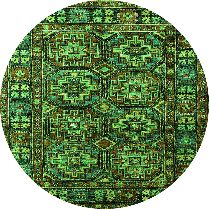Round Machine Washable Oriental Green Industrial Area Rugs, wshurb2297grn