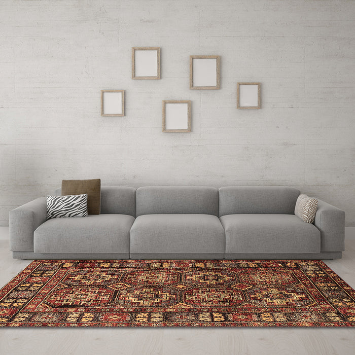 Machine Washable Oriental Brown Industrial Rug in a Living Room,, wshurb2297brn