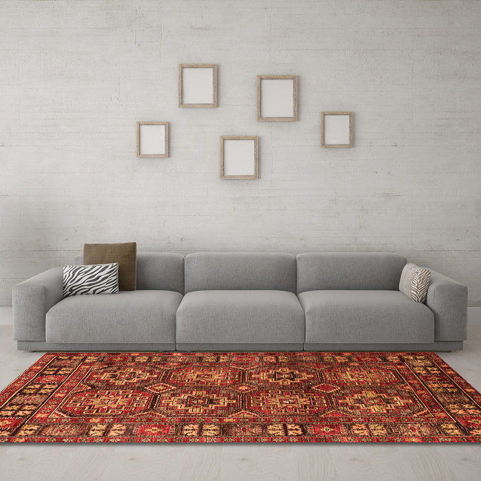 Machine Washable Oriental Orange Industrial Area Rugs in a Living Room, wshurb2297org