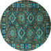 Round Oriental Turquoise Industrial Rug, urb2297turq