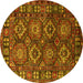 Round Oriental Yellow Industrial Rug, urb2297yw