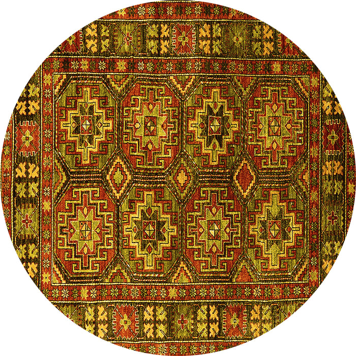 Round Machine Washable Oriental Yellow Industrial Rug, wshurb2297yw