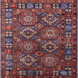 Square Mid-Century Modern Saffron Red Oriental Rug, urb2297