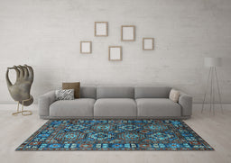 Machine Washable Oriental Light Blue Industrial Rug in a Living Room, wshurb2297lblu