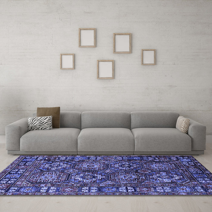 Machine Washable Oriental Blue Industrial Rug in a Living Room, wshurb2297blu