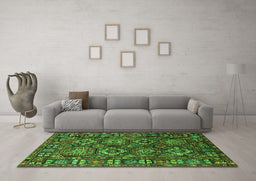 Machine Washable Oriental Green Industrial Area Rugs in a Living Room,, wshurb2297grn