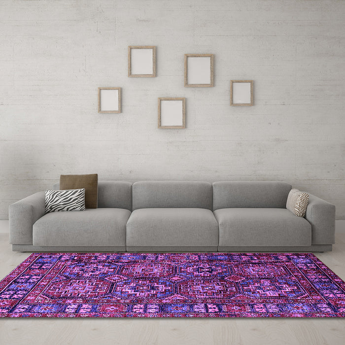 Machine Washable Oriental Purple Industrial Area Rugs in a Living Room, wshurb2297pur