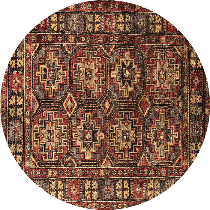 Round Oriental Brown Industrial Rug, urb2297brn