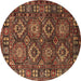 Round Oriental Brown Industrial Rug, urb2297brn