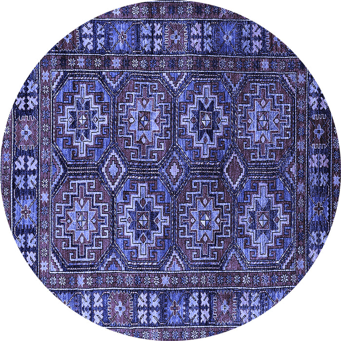 Round Machine Washable Oriental Blue Industrial Rug, wshurb2297blu