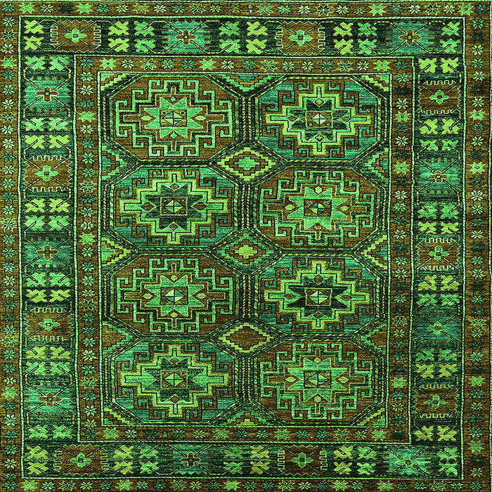 Square Machine Washable Oriental Green Industrial Area Rugs, wshurb2297grn