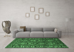 Machine Washable Oriental Emerald Green Industrial Area Rugs in a Living Room,, wshurb2297emgrn