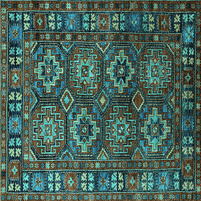 Square Machine Washable Oriental Turquoise Industrial Area Rugs, wshurb2297turq