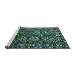 Sideview of Machine Washable Oriental Turquoise Industrial Area Rugs, wshurb2297turq