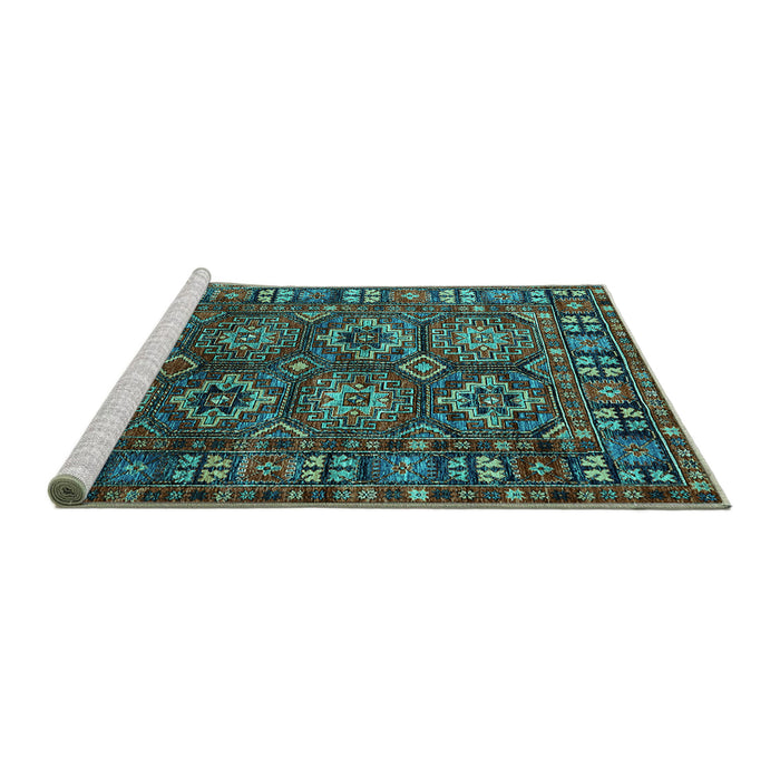 Sideview of Machine Washable Oriental Turquoise Industrial Area Rugs, wshurb2297turq