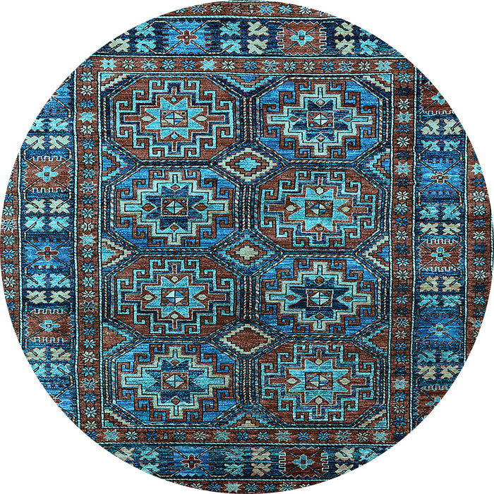 Round Machine Washable Oriental Light Blue Industrial Rug, wshurb2297lblu