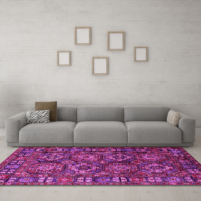 Machine Washable Oriental Pink Industrial Rug in a Living Room, wshurb2297pnk