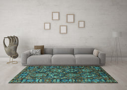 Machine Washable Oriental Turquoise Industrial Area Rugs in a Living Room,, wshurb2297turq