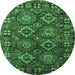 Round Oriental Emerald Green Industrial Rug, urb2297emgrn