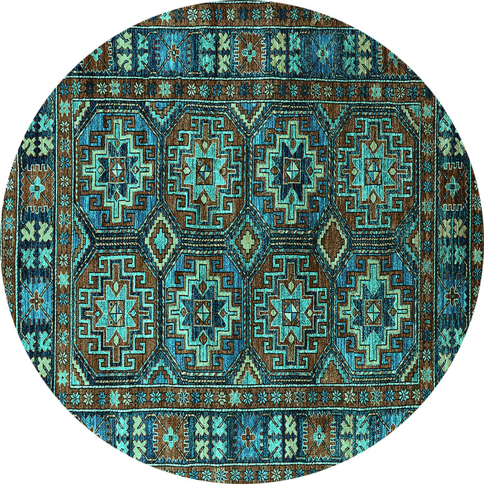 Round Machine Washable Oriental Turquoise Industrial Area Rugs, wshurb2297turq