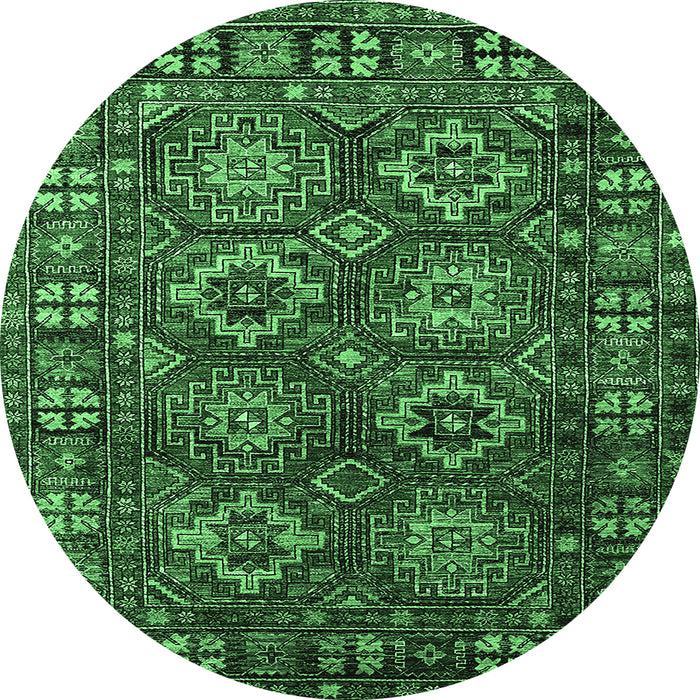 Round Machine Washable Oriental Emerald Green Industrial Area Rugs, wshurb2297emgrn