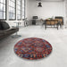 Round Mid-Century Modern Saffron Red Oriental Rug in a Office, urb2297