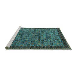 Sideview of Machine Washable Oriental Turquoise Industrial Area Rugs, wshurb2298turq
